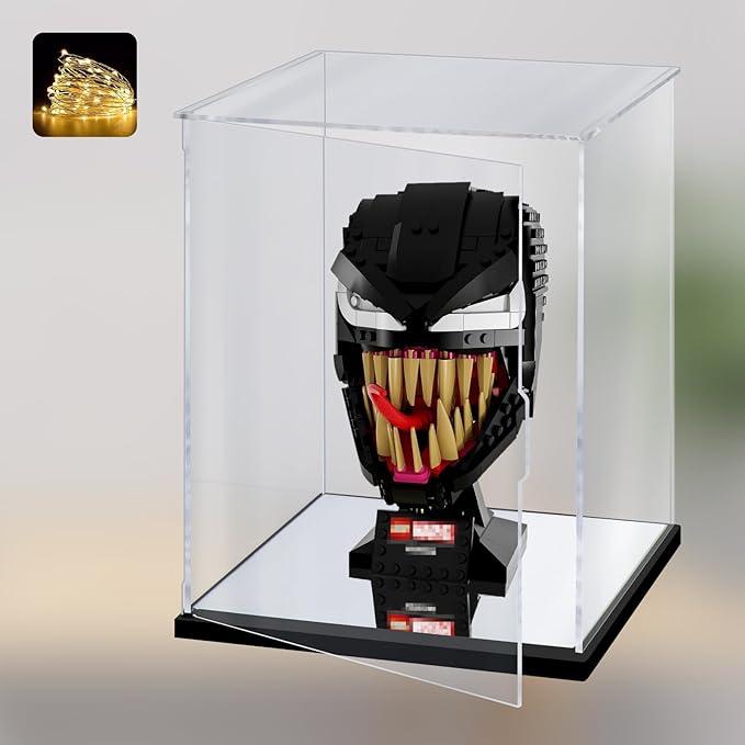 Premium Clear Acrylic Display Case with LED Lighting – Dustproof UV-Protected Showcase for Lego Venom Mask 76187, Star Wars Helmets & Figure Collectibles – Naconmlet