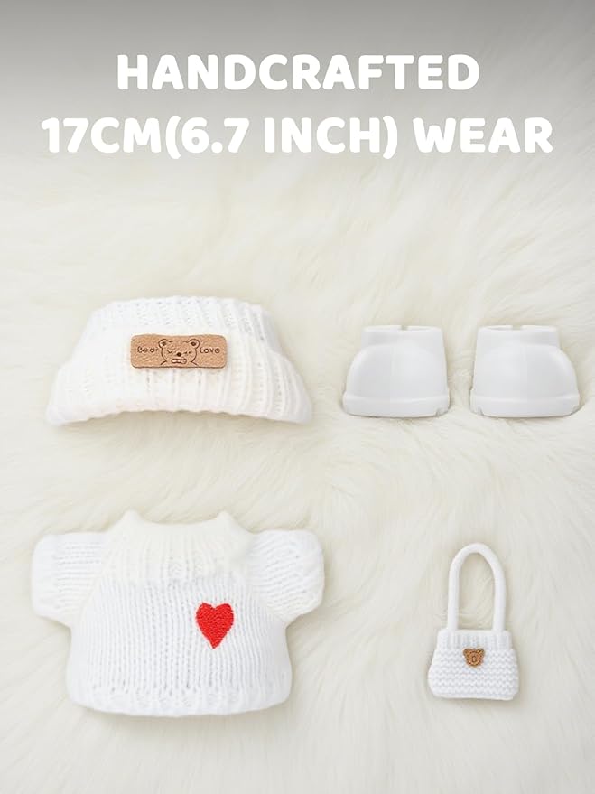 (4 Pack) Clothes for LABUBU 17cm Doll (NO Dolls), Exquisite Luxury Designer Outfits for LABUBU Includes Hat, Dress, Backpack & Shoes, Cute and Stylish Accessories for LABUBU
