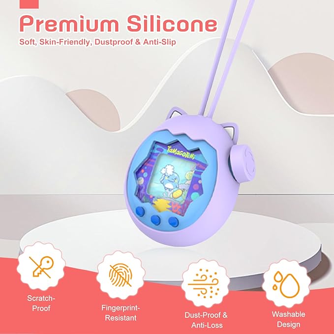 for Tamagotchi Paradise Silicone Case–Soft Protective Cover with Lanyard,Shockproof Dustproof Shell for Tamagotchi Electronic Pet Toy[Purple]