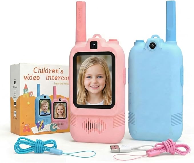 Upgraded Video Walkie Talkies for Kids, Dual Camera Long Range for Selfie & Discovery, Rechargeable 2-Way Radios for Camping Hiking & Backyard, Indoor Outdoor Toys Gifts for Age 3-12 Boys Girls