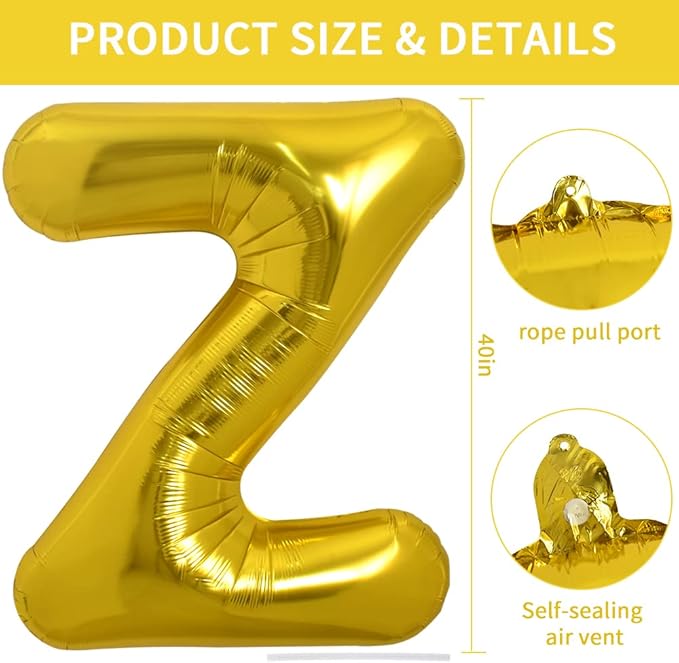 TONIFUL 40 Inch Large Gold Letter Z Balloons, Helium-Filled Foil Mylar Big Balloons for Birthday Party Anniversary Decorations