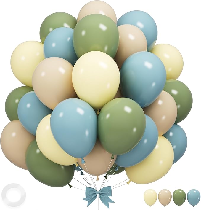 Sage Green Blue Balloons, 12 Inchs Dusty Blue Yellow Avocado Green Apricot Balloons for Girls Kids Birthday Party Wedding Anniversary Engagement Bridal Baby Shower Decorations