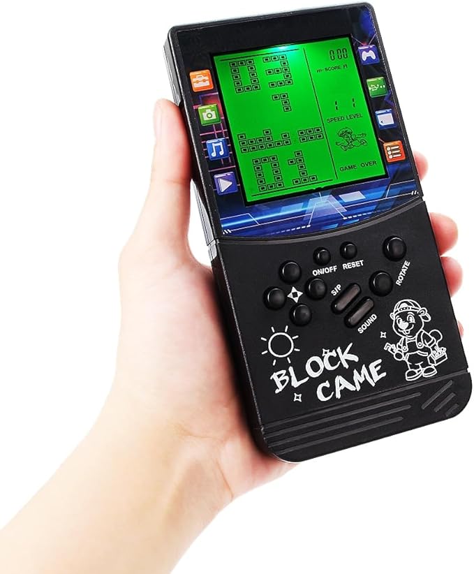 CZT Green Light Large Screen Retro Brick Game Console Built-in Classic Nostalgic Puzzle 999 in 1 Block Game Room/Outdoor/Travel Good Partner Children/Student Gifts (Black)
