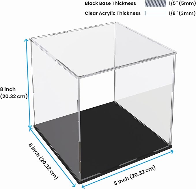 Acrylic Display Case for Collectibles and Toys, Versatile Clear Acrylic Display Box with Black Base for Action Figures and Souvenirs, 8-inch