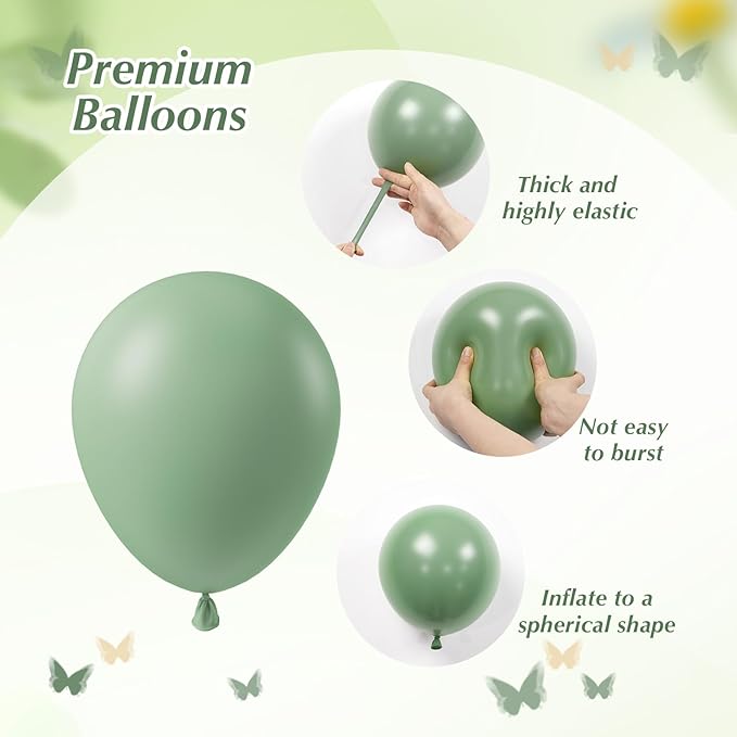 Sage green Balloons, 60pcs 12inch Sage green Sand White Metallic Gold Confetti Balloons for Boho Birthday Wedding Bridal Baby Shower Engagement Party Decorations