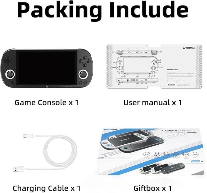 Trimui Smart Pro Retro Handheld Gaming Console Video Gaming Console Dual Joystick Design 4.96 inch 720x1280 IPS Screen 5000mAh Built-in 64G TF Card Portable Game Console Linux System Black