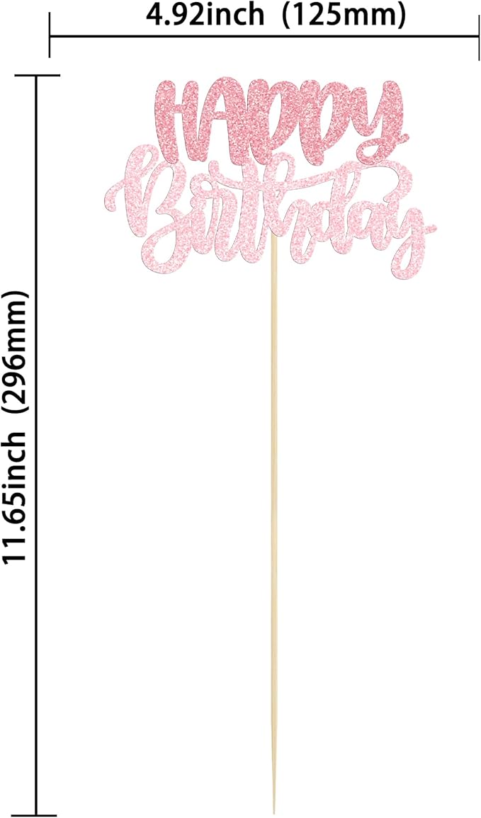 Gyufise 12Pcs Happy Birthday Centerpieces Sticks Double Sided Glitter Birthday Party Decorations Anniversary Table Flower Centerpiece for Celebrating Party Supplies Pink Light Pink