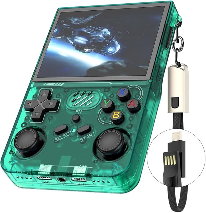R36XX Retro Handheld Game Console with 128G 3.5 Inch IPS Screen Built-in 30000+ Classic Games Open Source Linux System Portable Pocket Video Player with 3200mah Battery (Translucent Green)
