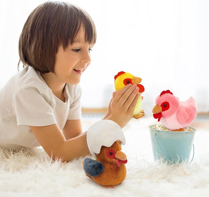 8Pcs Chicken Stuffed Animal, Stuffed Pink Hen with Little Baby Chicks and Coop, Plush Toys for Kids, Hit of Christmas Farm Party