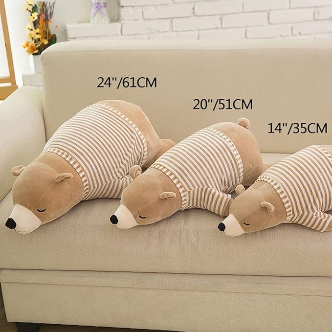 MMTTAO Stuffed Polar Bear Animal Plush Toy 20 Inch Large Brown Sleeping Bear Animal Stuff Soft Plushies Cute Dolls Collection Huggable Pillow Cushion Birthday Gift for Kids Child Boys Girls, 20Inches