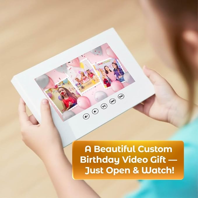 Personalized Girl’s Birthday Video Card – Add Photos – Create Emotional Slideshow Gift – 7” IPS Screen, 4GB Memory, USB Charger Included, Keepsake Album