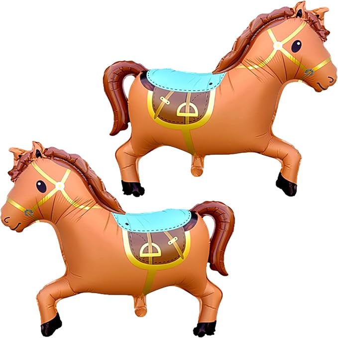 3D Giant Horse Balloons,Galloping Horse Shaped Aluminum Foil Animal Balloons for Horse Themed Party Western Cowboy Birthday Baby Shower Decorations 28 * 22"（Brown 2Pcs）