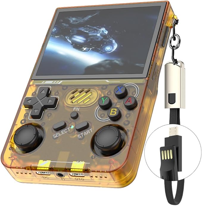 R36XX Retro Handheld Game Console with 64G 3.5 Inch IPS Screen Built-in 20000+ Classic Games Open Source Linux System Portable Pocket Video Player with 3200mah Battery (Translucent Orange)
