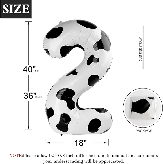 Cow Print Number Balloon Birthday Decorations, 40 inch Number balloon 0-9(Zero-Nine), Cow Balloon for Farm Birthday Party Supplies, Cow Themed birthday party Decorations (Number 2)