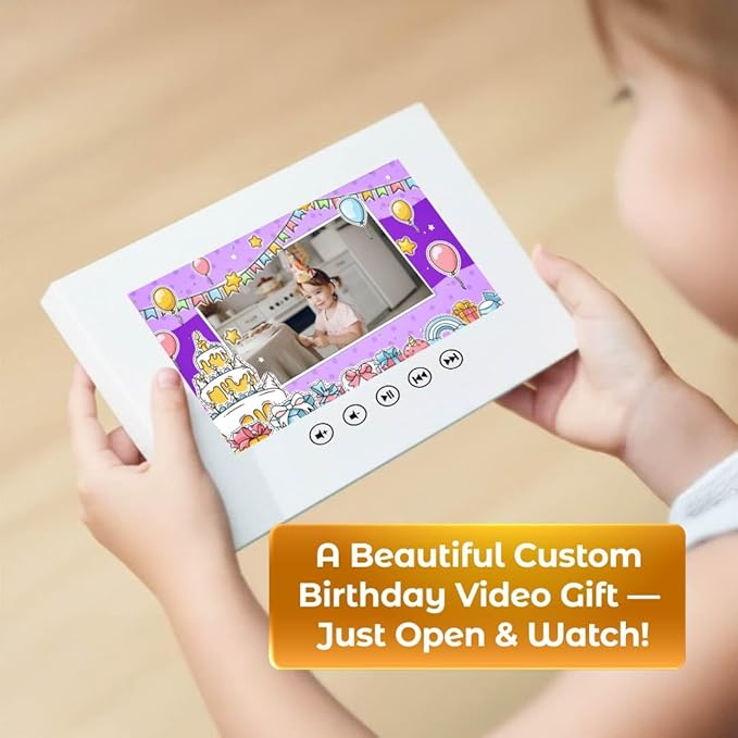 Custom Newborn Birthday Video Greeting Card – Personalized Slideshow Gift with Photos – Cute Keepsake for Babies – 7” IPS Screen, 8GB Storage, USB Charging, Up to 3 Hours of Video