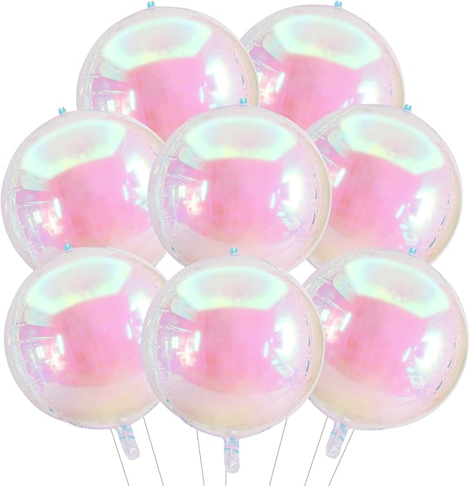 TONIFUL 8Pcs 22Inch Large Iridescent 4D Giant Round Foil Balloon 4D Metallic Mylar Sephere Balloons for Christmas New Year Birthday Party Graduation Wedding Bridal Shower Decoration Supplies