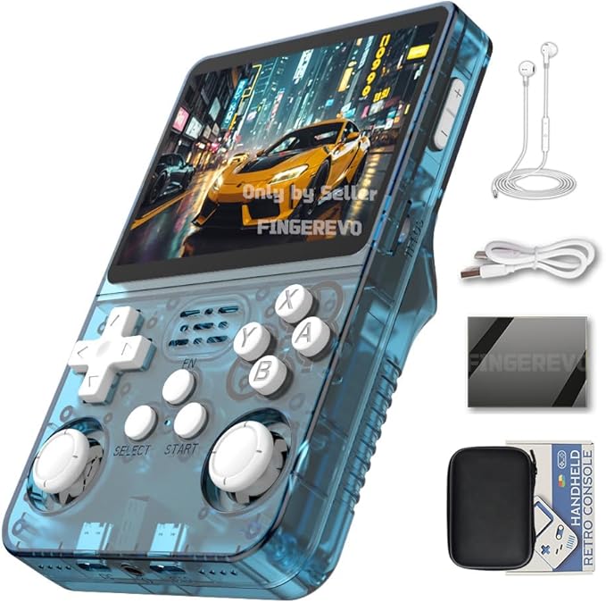 R36S Handheld Game Console 3.5-in 640*480 IPS OCA Screen 3200mAh Opensource System RK3326 Blue Transparent