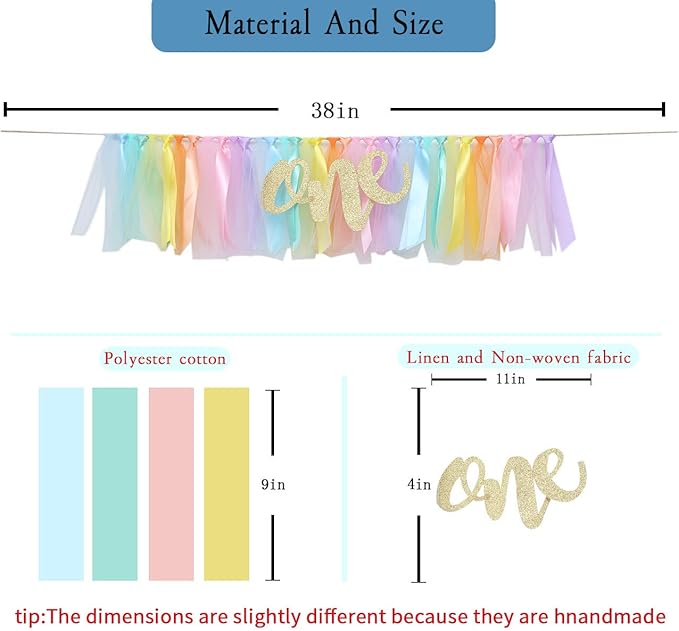 Pastel Rainbow High Chair Banner for 1st Birthday - Party Supplies with Tutu Skirt and Pennant