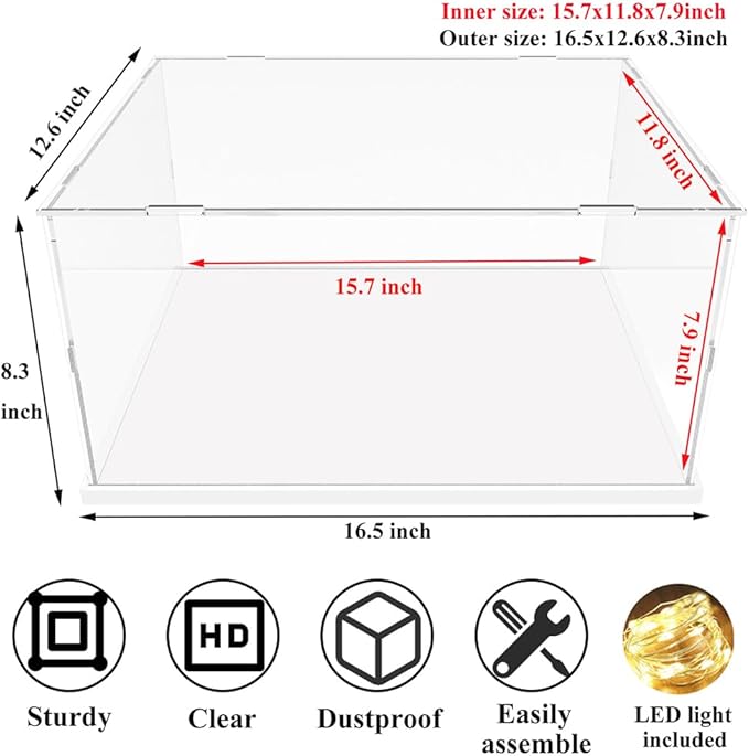 DuvinDD Acrylic Display Case Clear Large Display Box for Lego Star Wars 75375 Starship Model Collectibles Showcase Dustproof Countertop Plastic Display Box Cube with Black Base(15.7x11.8x7.9inch)