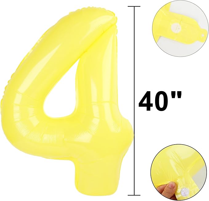 40 Inch Large 4 Balloon Numbers Macaron Yellow Big Foil Number Balloons Giant Helium Happy 14th 24th Birthday Party Decorations for Man and Women, Huge Mylar Anniversary Party Supplies