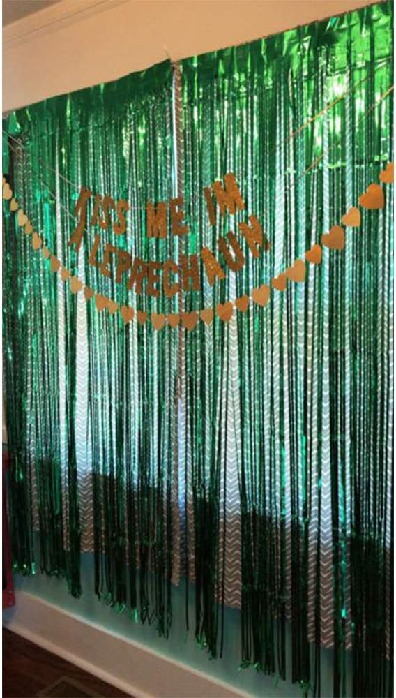 Iridescent Foil Fringe Curtains Rainforest Jungle Theme Party Supplies Birthday Wedding Party Window Door Decorations Fun Photo Booth Backdrop Props(2 Packs, (W) 3.28*(H) 6.56 Ft, Green)
