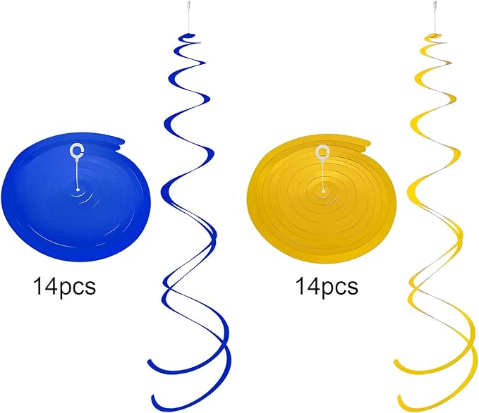 Ceiling Swirl Foil Decorations Hanging Plastic Streamer Themed Swirl Party for Graduation Celebration, Pack of 28 (Blue and Gold)