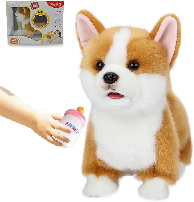CU-MATE Interactive Plush Corgi Dog, Companion Robot Dog Pets,Handmade Weighted Stuffed Animals,Electronic Walking Toy with Barking,Tail Wagging,Talking,