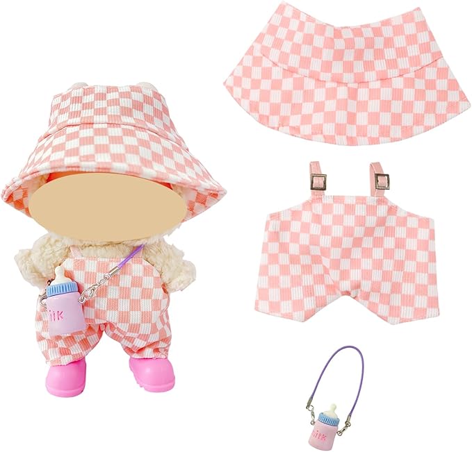 Macaron Style Doll Clothes Set for 17cm Plush Dolls, Include 5 Outfits with Hats, Glasses, Cute Dress Up Accessories for Doll Play and Display, (No Dolls)