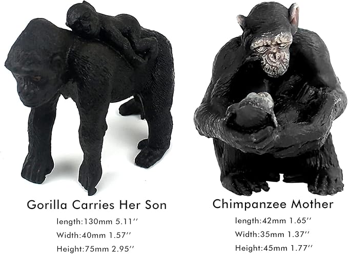 FUNSHOWCASE 10 Gorilla and Chimpanzees African Jungle Animals Toy Figure Realistic Plastic Figurine Playset