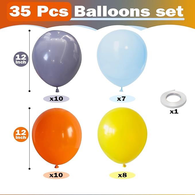 Construction Theme Balloons, 12 inch Orange Yellow Dusty Blue Latex Balloon for Construction Birthday Truck Excavator Theme Boys Transportation Party Supplies