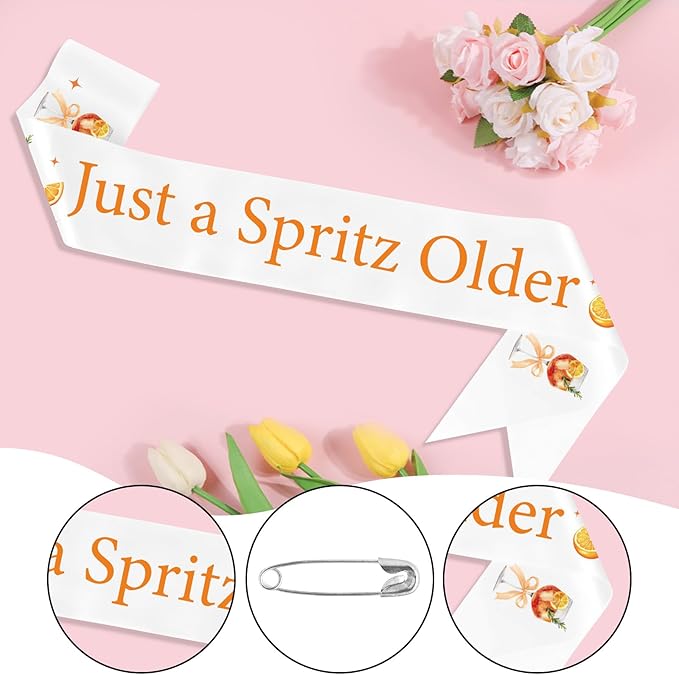 Aperol Spritz Sash Decor, Just a Spritz Older Birthday Stole Gift, Lemon Citrus Cocktail Birthday Party Supplies