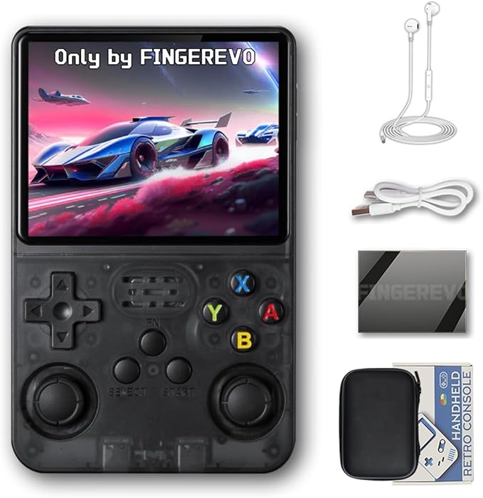 R36S Handheld Game Console 3.5-in 640*480 IPS OCA Screen 3200mAh Opensource System Black Transparent