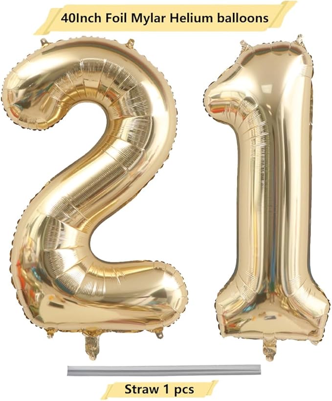 40 Inch Light Gold 21 Number Balloons White Gold Giant 12 Foil Mylar Helium Large Digital Balloon Champagne Gold Birthday Numbers Jumbo Balloons 12th or 21st Anniversary Party Decorations Supplies