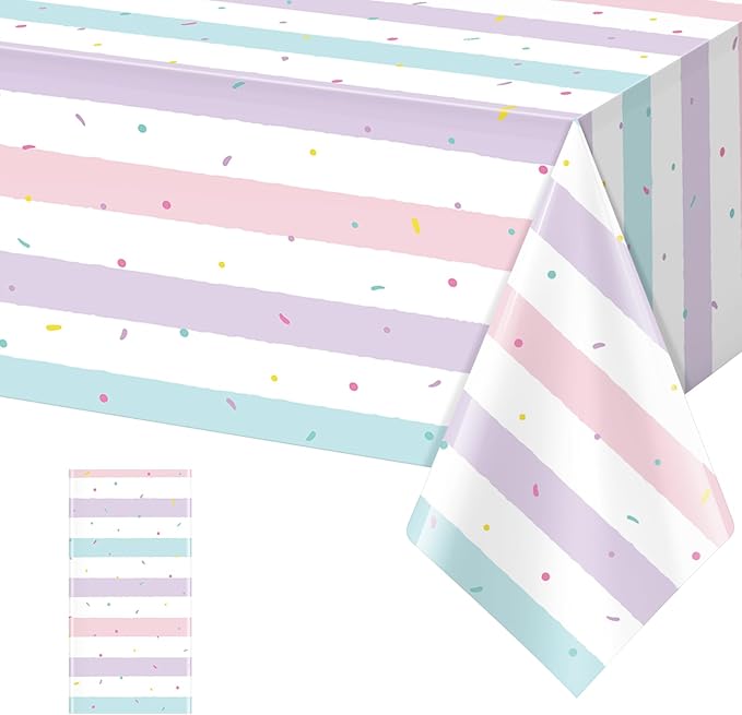 1 Pack Sprinkle Ice Cream Tablecloth Party Decorations, Ice Cream Birthday Plastic Party Supplies, Donut Disposable Rectangle Table Cover for Kids Girls Sweet One Birthday Baby Shower, 54 x 108 Inch