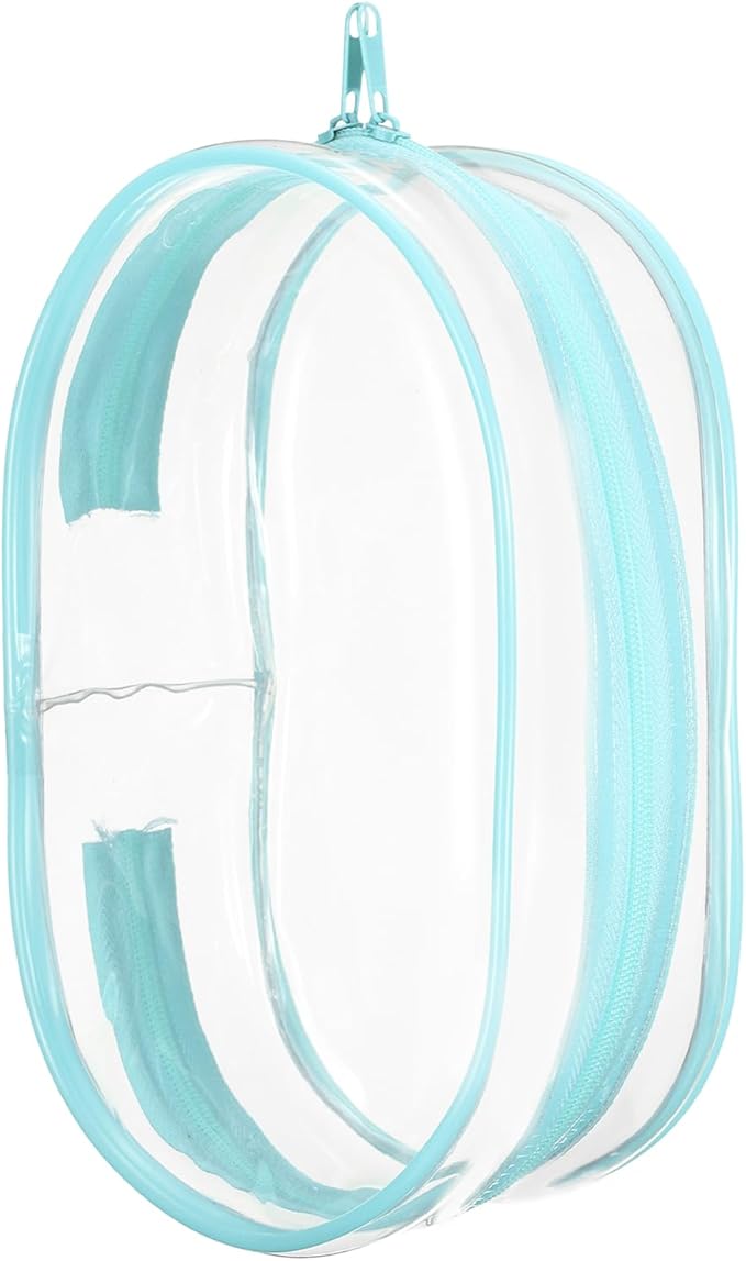 uxcell Figure Display Bag, 3 x 4.3 x 7.3 Inch PVC Oval Portable Dolls Pouch Carrying Case Storage Bag Keychain Charm for Showing Off Boxes Dolls, Sky Blue