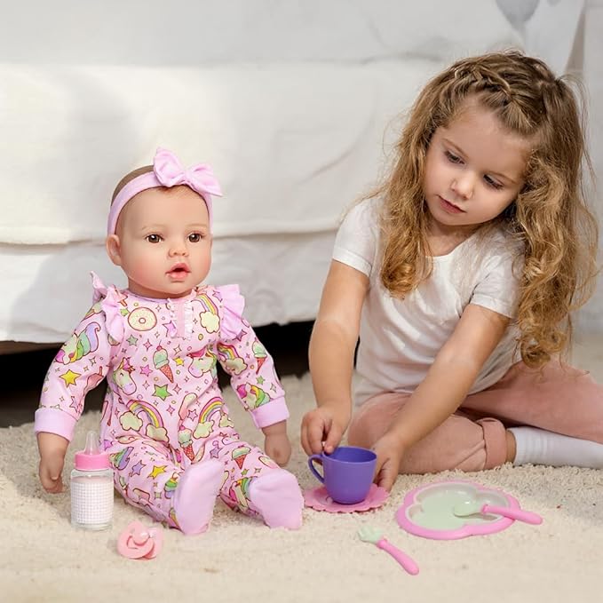 Baby Dolls, 17 Inches Large Realistic Baby Doll with Cute Soft Body, Real Life Baby Dolls Girl, with Bottles & Pacifier, Diapers and Bibs, Gift Idea for Ages 3+