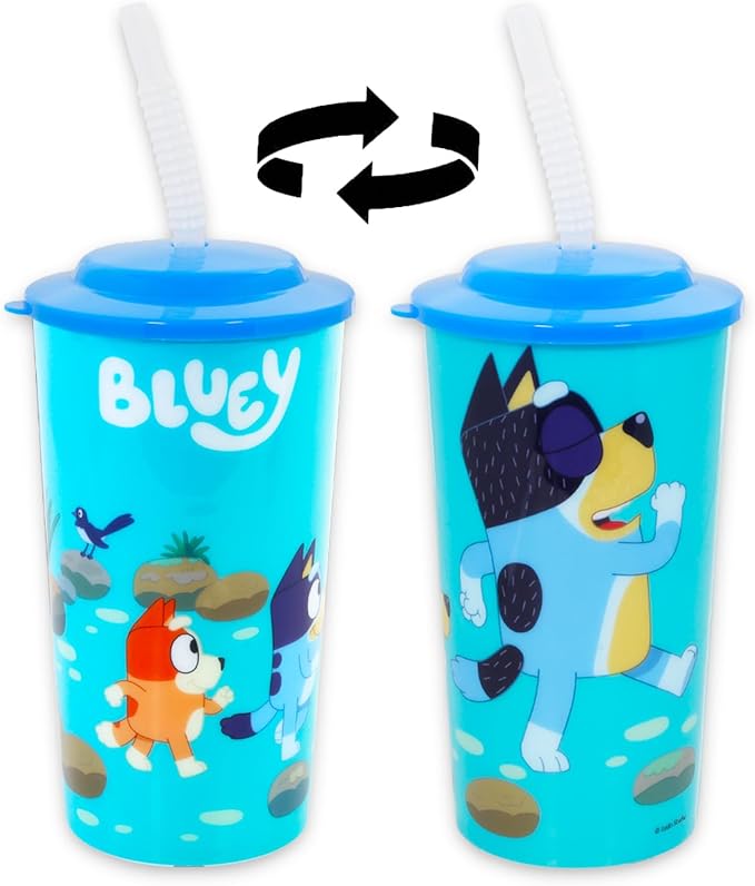 Bluey Tumbler Cups 16oz Set - Bundle with 6 Refillable Cups with Straws for School Supplies, Sports, Party Supplies, More | Bluey Water Bottles for Toddlers Birthday