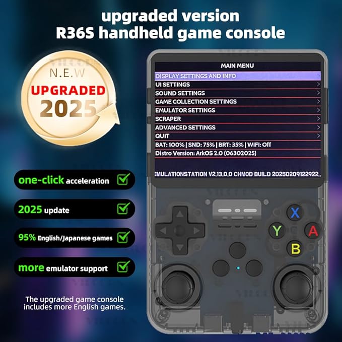 R36S Handheld Game Console, Upgraded Retro Game Console with Arkos System, Portable Video Gaming Player Pre-Installed 50 Emulator & 23000+ Games in English, (Blue)