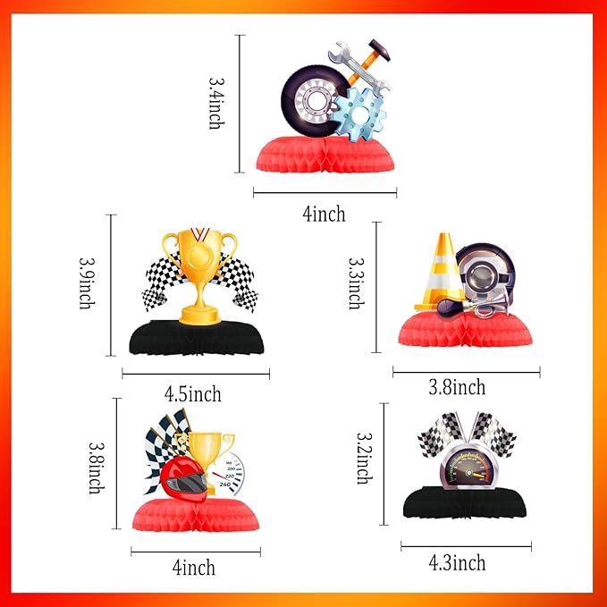 LARRAZABAL Race Car Birthday Party Decorations, Race Car Party Decorations Include Race Car Banner, Race Car Hanging Swirls and Honeycomb Centerpieces, Race Car Birthday Party Supplies