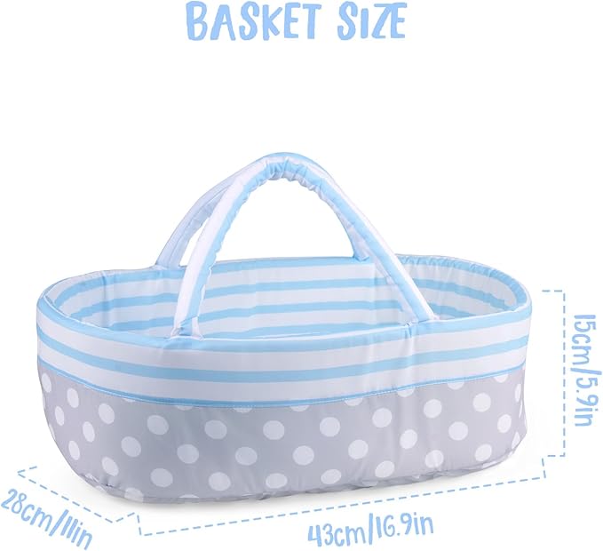 BABESIDE Reborn Baby Doll Accessories for 17–22 Inch Dolls,13 Pcs Baby Doll Clothes and Bear Gift Set Includes Bassinet, Doll Clothes, Pacifier, Bottle, Bear Toy for Kids Ages 3+