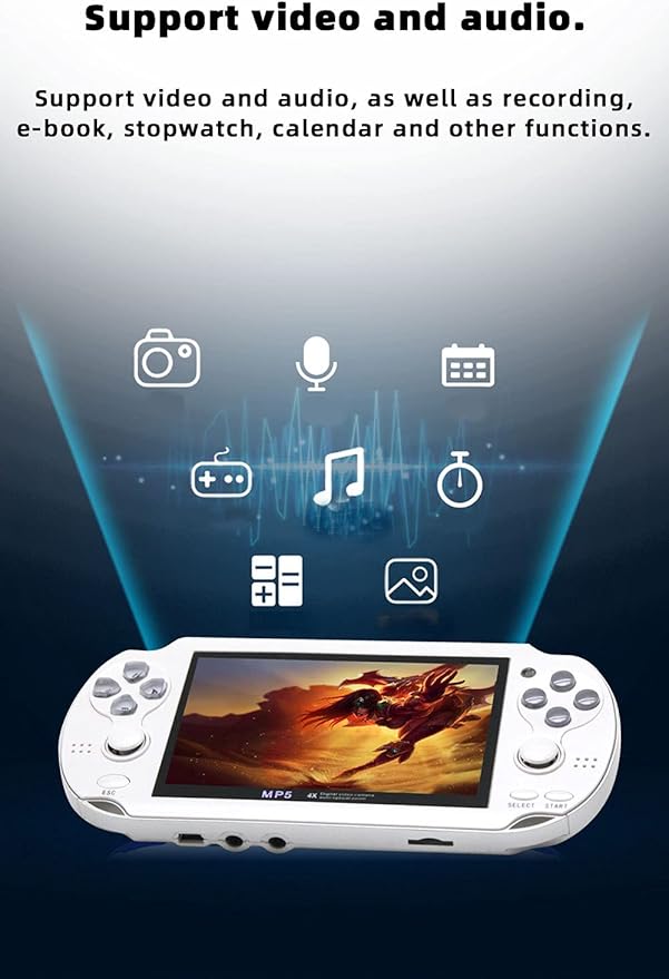 CZT Handheld Game Console - 4.3 inch Double Joystick, 8GB, 2200 Retro Games, Arcade, Multiple Emulator, Mini Portable Game Player, MP3/4, TV Out - Gifts for Children/Men (White)
