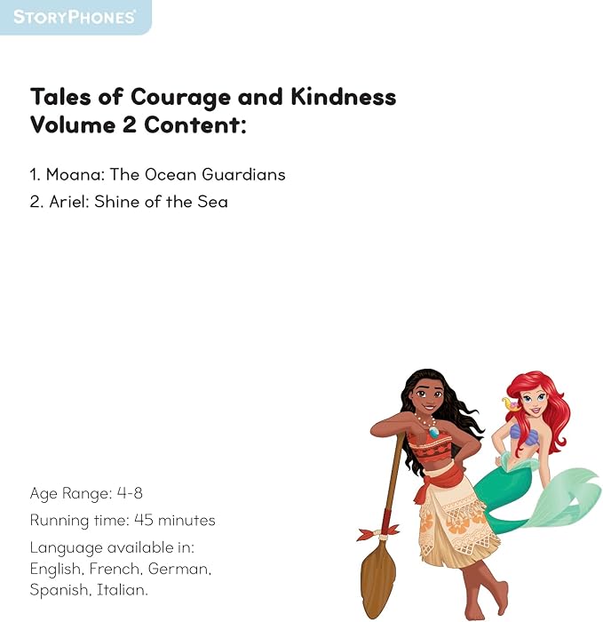 StoryShield, Disney Tales of Courage and Kindness Vol.2, Screen-Free Audio Storytelling Disk Featuring Moana and Ariel