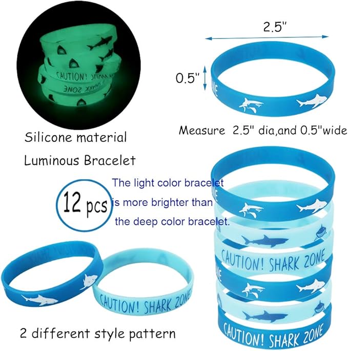 Shark Party Favor Supplies Pack -Shark Tooth Necklace Tattoo Sticker Shark Gift Bag Shark Bracelet Pin Back Button for Kids Under the Sea/Birthday/ Goody Bags (66 pcs/set)