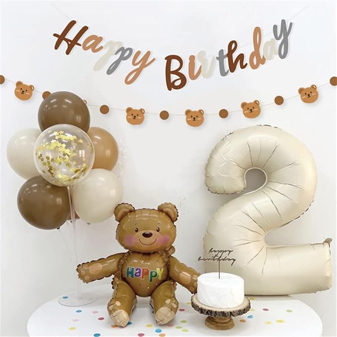 Bear Theme Happy Birthday Banner with Cute Bear Banner, Bday Party Pennant Decor, Wild One Woodland Bear First Birthday Party Supplies