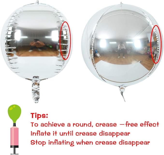 TONIFUL 8Pcs Large Silver 4D Giant Round Foil Balloon 22inch Big Mirror Metallic Mylar Sephere Balloons for Christmas New Year Birthday Party Graduation Wedding Bridal Shower Decoration Supplies