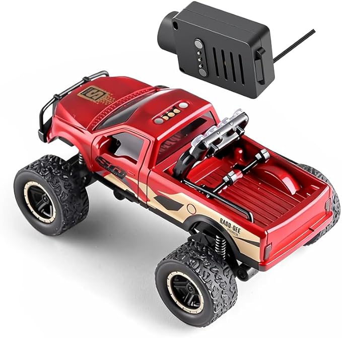 Helixsun WL 1/64 Scale FPV Mini RC Truck, APP Auto-Pairing Full-Proportional Model with WiFi Camera (Remote Controller + Display Screen Included/RTR/Red), Giving Immersive Drving Experience