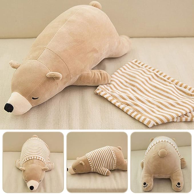 MMTTAO Stuffed Polar Bear Animal Plush Toy 24 Inch Large Brown Sleeping Bear Animal Stuff Soft Plushies Cute Dolls Collection Huggable Pillow Cushion Birthday Gift for Kids Child Boys Girls, 24Inches