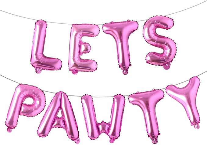 9PCS 16'' Foil Balloon Dog Pet Birthday Lets Pawty Balloons,Happy Birthday Banner for Pet Dog Party Supplies Decoration Set (Rose Red)