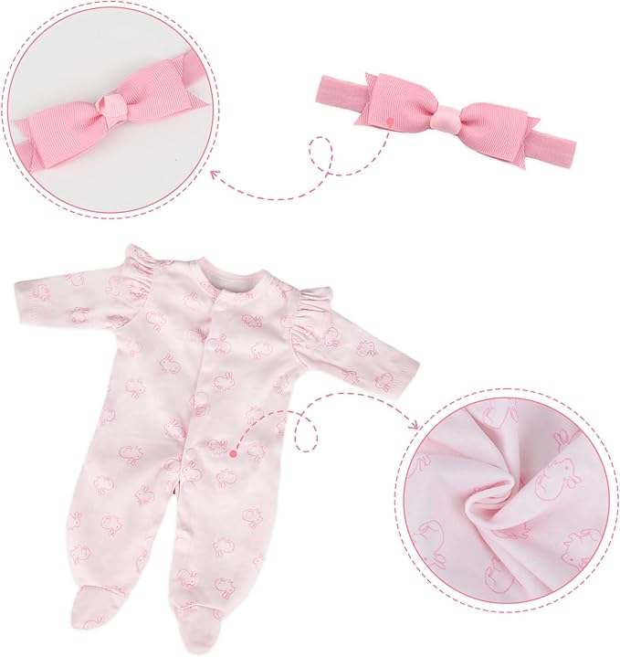 Realistic Reborn Baby Doll Clothes 16-18 inch 2pcs Pink Outfits Clothing Set Accessories Suitable for Reborn Babies and Newborns