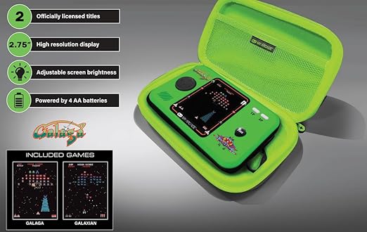 My Arcade Galaga Pocket Player Bundle: Officially Licensed, Portable Gaming Console, Travel Case, Screen Protector Included